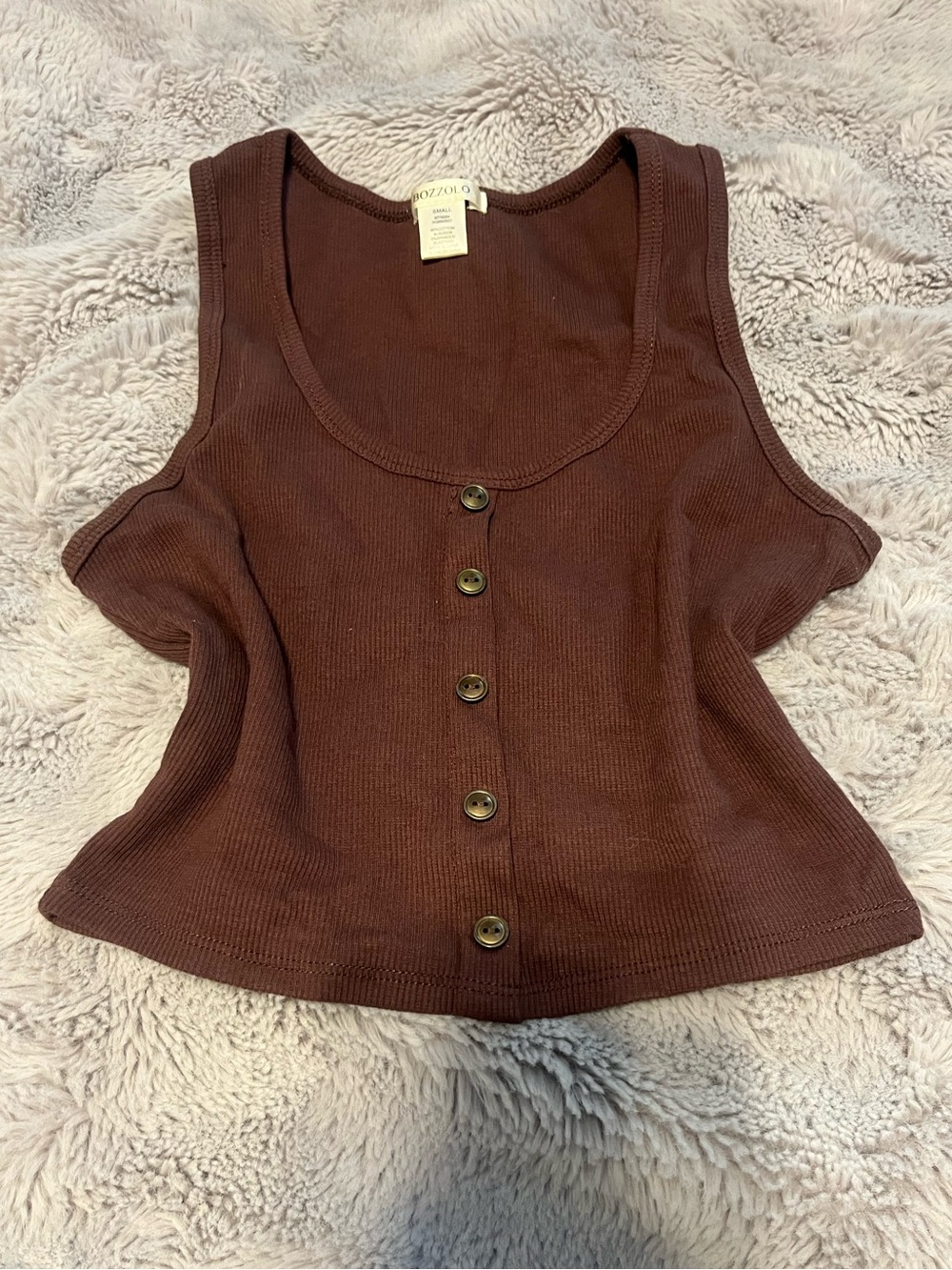 Bozzolo Chocolate Brown Ribbed Button-Front Tank Crop Top